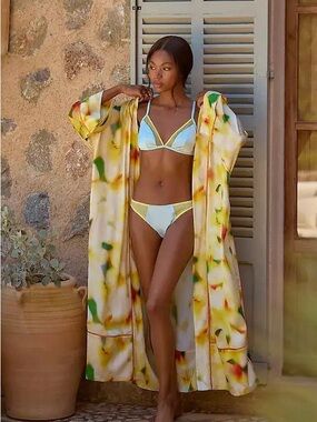 Function & Fringe Edit | Anthropologie Boho Satin Robe Watercolor Print Duster